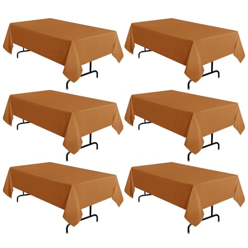 Image of sancua 6 Pack Tablecloth Rectangular 60x102 Inch Light Brown, Thanksgiving Table Cloth Rectangle for 6 Foot Tables - Stain and Wrinkle Resistant Washable Polyester Cover for Fall Dining Parties Bronze