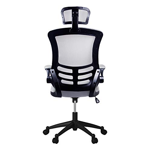 Modern High Back Mesh Executive Chair With Headrest And Flip Up Arms. Color: Silver Grey #TOP4