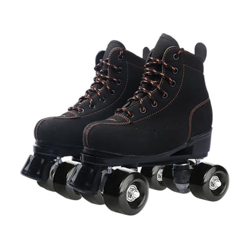 BMOZRM Adult Double Row Roller Skates Women High-Top Classic Rollerskates, Indoor Outdoor Roller Blades With 4 Wheel for Adult Beginners Men Girls Unisex (Color : Black+black wheel, Size : 6 UK)