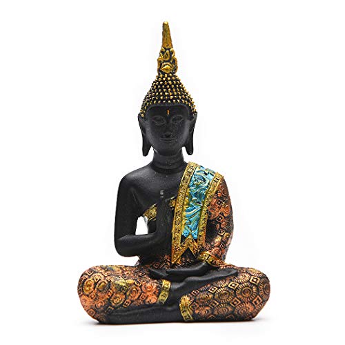 BRASSTAR Resin Thai Sitting Buddha Asian Statue Chinese Feng Shui Sculpture Luck Wealth Sculpture Home Art Decor Gift Collection (Height6.3in)