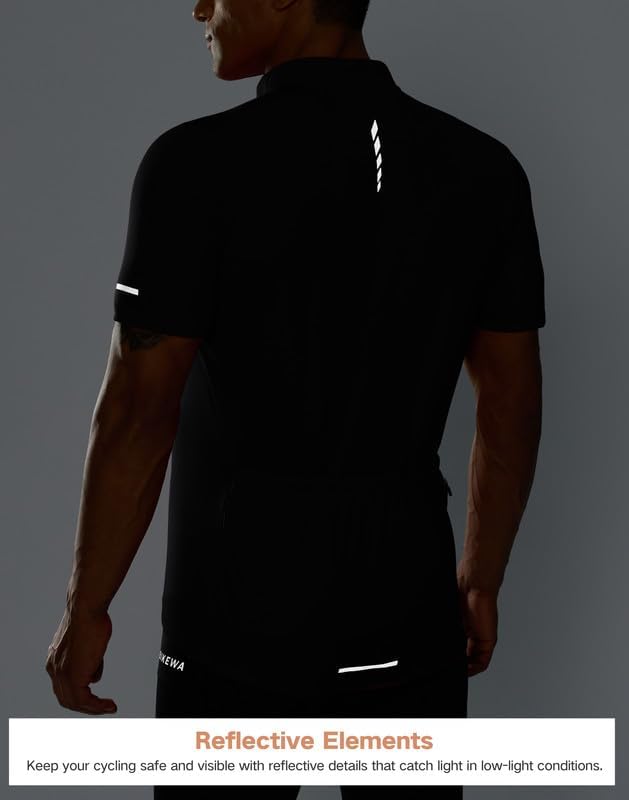 Bikewa Men's Cycling Jersey Full Zip 3+1 Rear Zipper Pockets Short Sleeve UPF50+ Bike Bicycle Riding Shirt Moisture Wicking MTB Biker Road Biking Shirts for Men(Black,L)