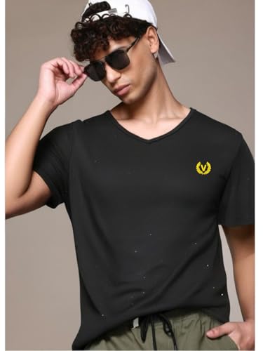 Image of Mack Jonney Regular Solid Cotton Blend V Neck T Shirt for Men