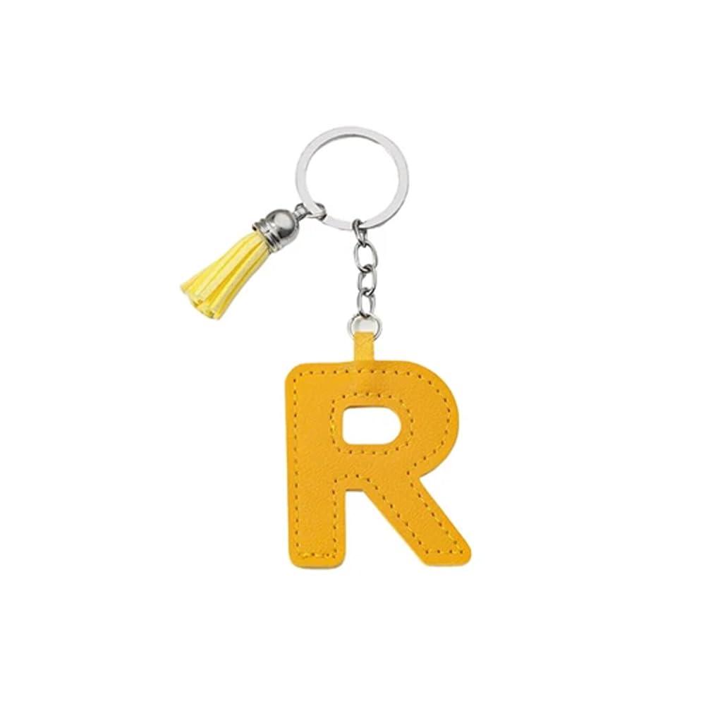Arfuka Unisex Lette R Letter Keyring With Colored Pu Leather Tassel Pendant Alphabet R Keychain- Cute Bag Charm, Backpack Decoration Accessories For Women & Men