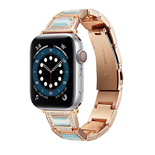 SOFTY STAINLESS PEARL SERIES METAL FANCY BRACELET STRAP FOR COMPATIBLE WITH IWATCH 45MM / 44MM / 42MM FOR WATCH SERIES 7/6/5/4/3/2 – MINT GREEN