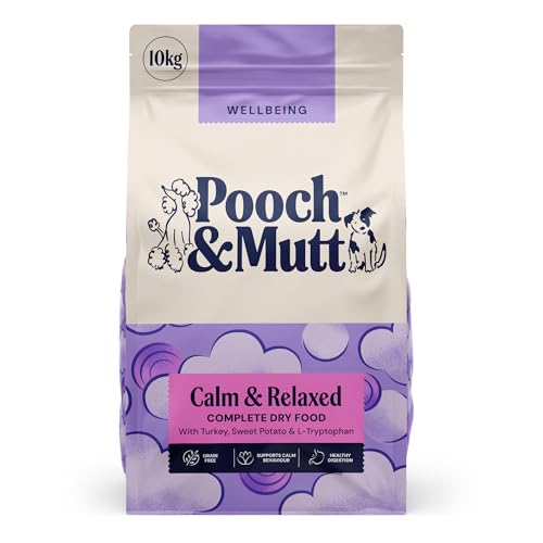Pooch & Mutt - Calm & Relaxed Complete Dry Dog Food Grain Free (Regular Sized Kibble), for Calming Hyperactive or Anxious Dogs, Turkey and Sweet Potato, 10kg (packaging may vary)