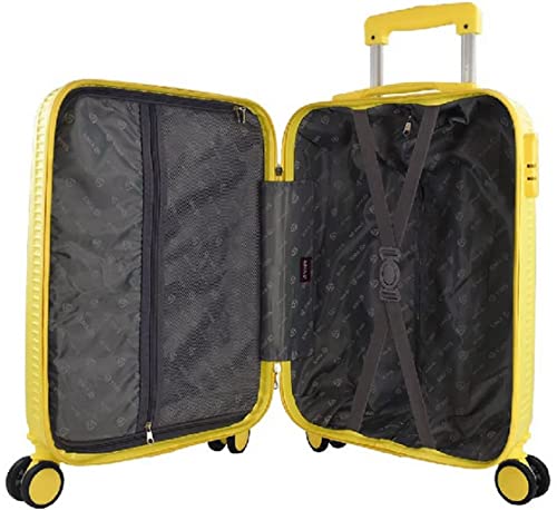 Mala De Viagem Amarela Pequena Bordo 10kg Abs Rodinhas 360° ANAC 55cm Altura Feminina Yins