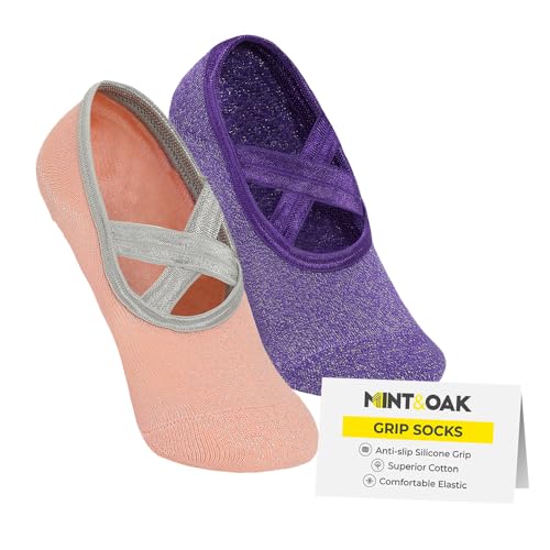 Image of Mint & Oak Pilates Socks with Grips for Women, Ankle Length Non-Slip Yoga Socks, Cotton Ideal For Yoga, Pilates, Gym, Workout, Cute Women's Gift