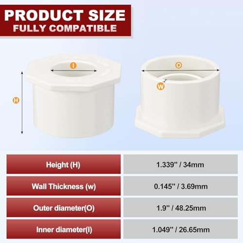 DTGN 25Pcs 1 1/2" x 3/4" PVC Reducer Bushing Fitting, SCH40 (Spigot x Socket) Furniture Grade PVC Pipe Fitting, Reducer Bush Adapter for Home Sewer Plumbing, Industrial, Pipe Connection by DTGN - Used condition - Image 2