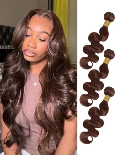 MOMOSHERO Chocolate Brown 3 Bundles Human Hair Body Wave, Soft