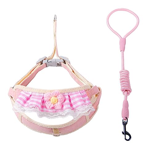 Nikkashop 犬 ハーネス リード 小型犬 バックル式 おしゃれ かわいい ソフトハーネス ロープリード 調節可能 着装簡単 通気性 脱走防止散歩 トレーニング 歩行補助 ピンク (M)