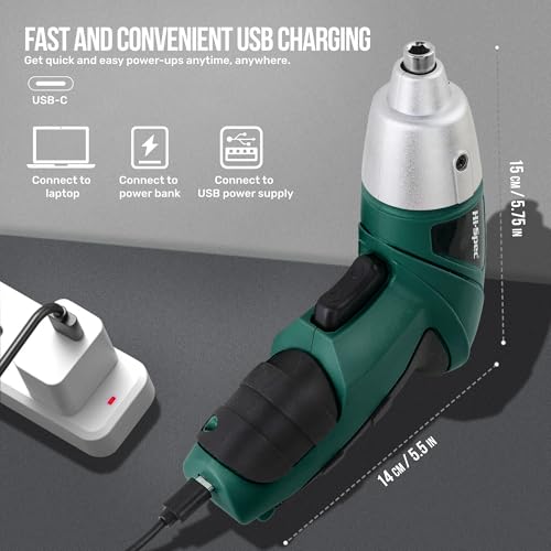 Image of Hi-Spec Cordless Electric Screwdriver, Power Screw Driver Set with Pink Compact Tool Kit for Small Repair and Maintenance- Ideal Housewarming Gift,19 Piece (Green)
