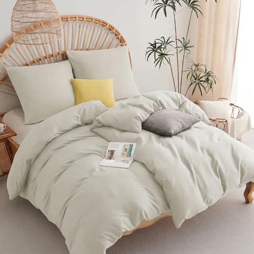 WAVVE Bettwäsche 135x200 4teilig Beige - 2 Bettbezüge 135 x 200 cm mit 2 Kissenbezüge 80x80 cm ÖKO-TEX Bettwäsche-Sets aus Mikrofaser mit Reißverschluss Weich