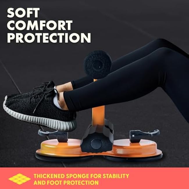 SQUATZ Portable Sit Up Bar Floor Holder with 2 Strong Suction Cups for Abs, Pull Up Bar, Sticky Pad, Adjustable Foot Holder for Thigh, Workout for Office Home Gym for Men and Women, Support 661 lbs