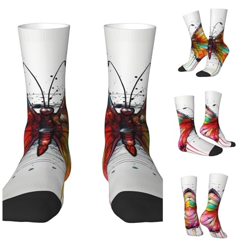 LZQPOEAS Colorful Butterfly Athletic Socks Unisex Cushioned Crew Socks Hiking Running Calf Sock Soft Above Ankle Sock