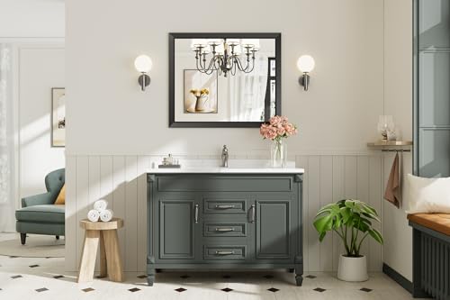 36x30 Inch Black Bathroom Mirror for Wall, Thick Metal Framed Rectangle Mirrors for Over Sink, Bedroom, Living Room, Entryway, Anti-Rust, HD Tempered Glass