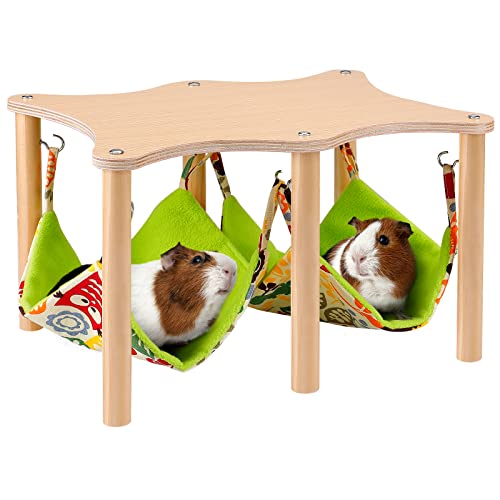 MEWTOGO Guinea Pigs Hammock with Natural Wooden Stand Safe and Durable Hanging Hammock Bed for Piggies Chinchilla Guinea Pigs Rat Hamster Bunny Ferrets Hiding Sleeping