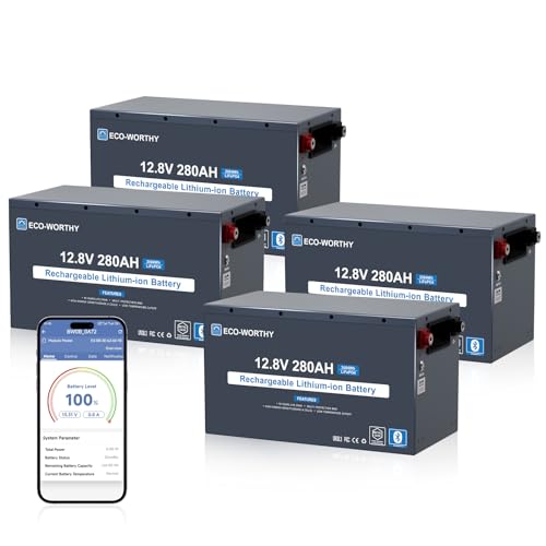 ECO-WORTHY 48V 280Ah (4 Pack 12V 280AH) Metal Case LiFePO4 Lithium Battery with Bluetooth, Low-Temp...