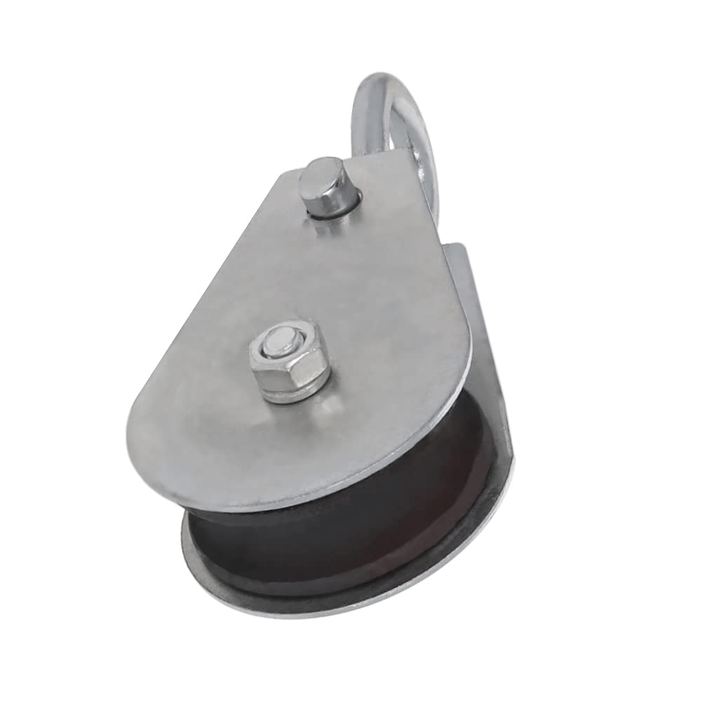0.1T Iron Lifting Crane Swivel Hook Single Pulley Block Hanging Wire Towing Wheel for Lifting Wirerope, Silver Tone 1Pcs