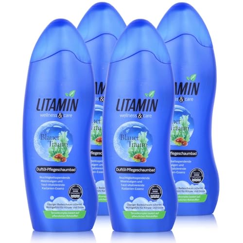 Juego de 4 unidades de baño de espuma perfumada (4 x 750 ml), con algas marinas y esencia de castaña, limpia suavemente y no contiene micropartículas de plástico, no contiene parabenos ni silicona (4)