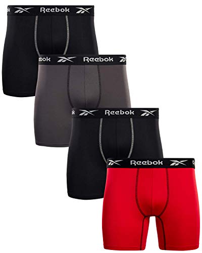 Reebok Men s Underwear - Performance Boxer Briefs (4 Pack), Size Large, Black Red Grey