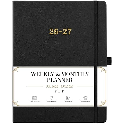 2026-2027 Planner - Weekly and Monthly Planner 2026-2027, Jul.2026 - Jun.2027, 9" x 11", 26-27 Calendar Planner with Inner Pocket + Bookmarks+ Leather Hardcover, Black
