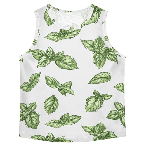 JUNZAN Cute Basil Leaf White Tank Top for Boys Sleeveless Casual Vest Tees Workout Shirts for Running Biking Jogging 3T