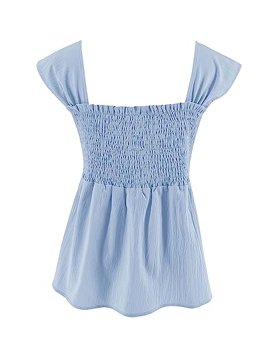 Image of Bingerlily Girls Summer Casual Tops Square Neck T Shirts Cute Smocked Top Tees