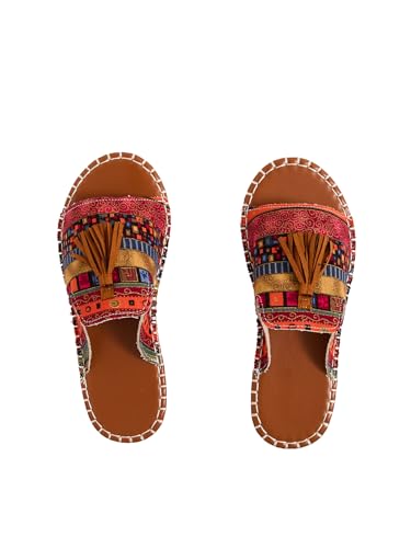 GORGLITTER Women's Rainbow Colorful Flat Sandals 2025 Boho Mexican Vacation Slides Shoes