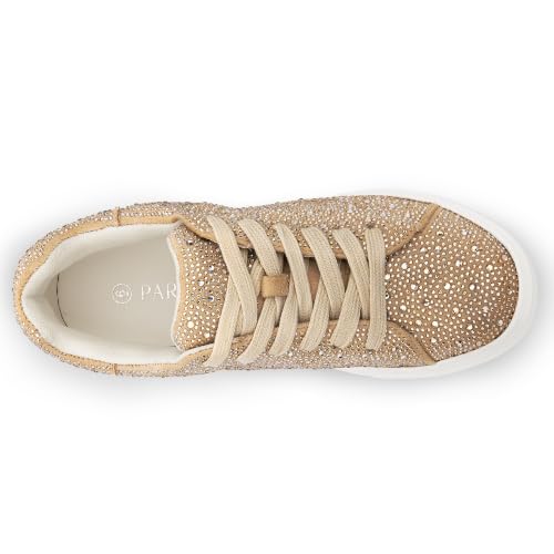 Image of PARTY Women's Rhinestone Platform Lace Up Low Top Glitter Sneakers | Sparkle Casual Shoes for Wedding, Bridal, Party and Special Occasions