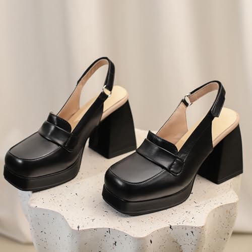 Women's Slingback Platform Mary Jane Pumps Square Toe Closed Mid Block Chunky High Heels Wedding Party Prom Dress Shoes2