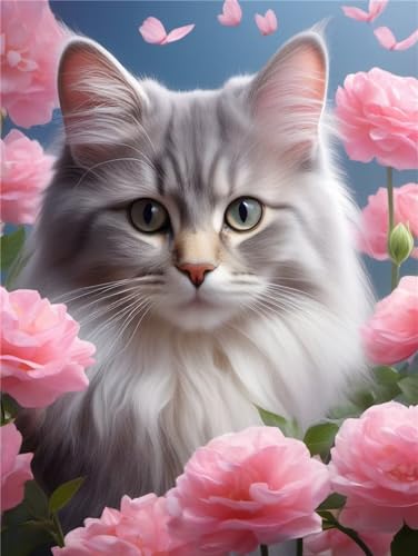 Kit 5D Diamond Painting Complet Chat Rose 60x80cm | Toile Carrée Déco
