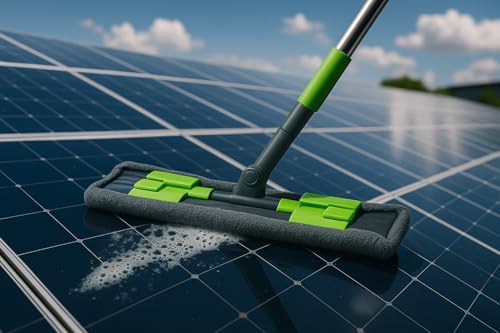 Image of Solar Panel Cleaning Brush with Telescopic Handle - Soft Microfiber Mop for Solar Panels, Windows, Roof - Extendable Pole for Outdoor Cleaning, Scratch-Free & Streak-Free Wash