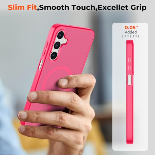 Image of SUPFINE Magnetic for Samsung Galaxy A16 5G Case with Screen Protector, (Built-in Magnets) (Military Grade Drop Protection) Slim Translucent Shockproof Phone Case,Hot Pink