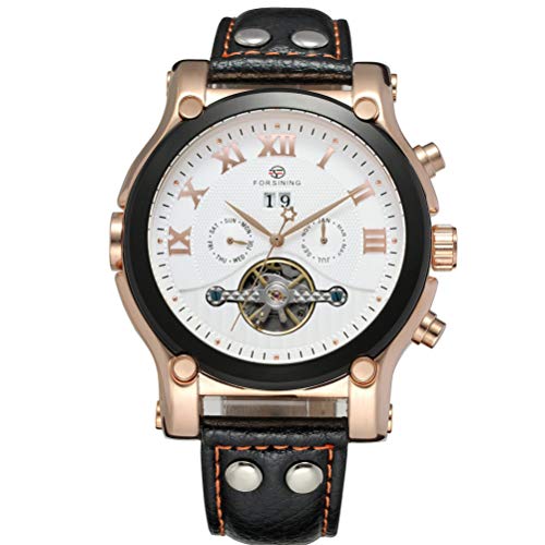 Preisvergleich Produktbild YuYaX Watch Automatische Mechanische Uhr Herrenuhr Tourbillon Kalender Kleine DREI-pin-multifunktions-digital Dial Lederband Herren Luxus Casual Gehärtetes Glas Spiegel Boutique Verpackung, A