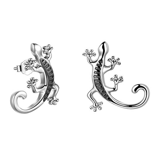 Animal Lizard Stud Earrings For Men Women Gecko Reptile Post Earrings 925 Sterling Silver Lizard Gecko Earrings For Girl Boy Cute Animal Jewelry For Christmas Day Valentine Day Birthday Gift Fe0109W #TOP8