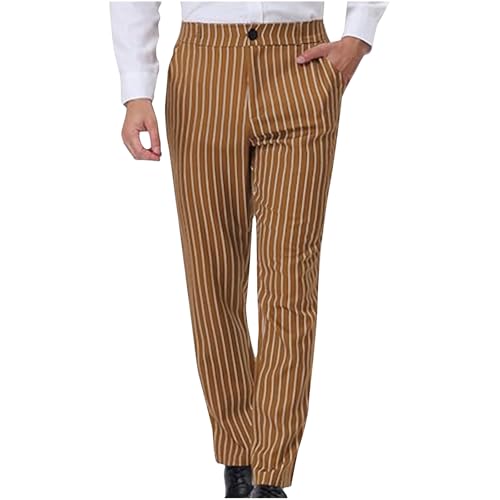 Lmdudan Striped Business Pants for Men's Slim Fit Flat Front Tapered Office Dress Pants Straight Leg Color Block Work Trouser
