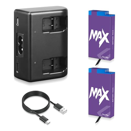 2 Pack 1860mAh Replacement Battery with Charger Kit for Gopro Max 360 ACDBD-001 ACBAT-001