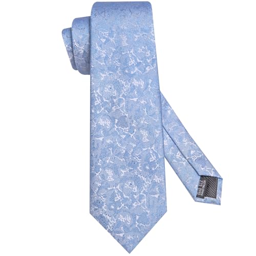 Image of Hi-Tie Mens Baby Blue Silk Tie Classic Woven Necktie Lapel Pin Pocket Square Cufflinks Sets Formal Business Wedding