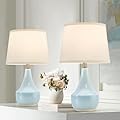 GyroVu Table Lamp Set of 2, 18.63” Ceramic Table Lamp Classic Beside Lamps Nightstand Lamp Modern Table Lamp for Living Room, Bedroom & Office Rocker Swtich Sky Blue-LED Bulbs Included