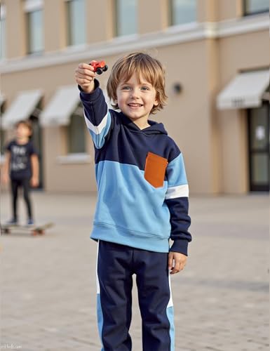 Image of Boys Clothes Long Sleeve Color-blocked Hoodie Top and Pants 2PCS Winter Sweatsuits Fall Boys Outfits 2-8 Years