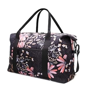 Jadyn Lola Travel Bag, Weekender/Overnight Duffel, Gym Tote Bag for Women, Men (Black Floral)
