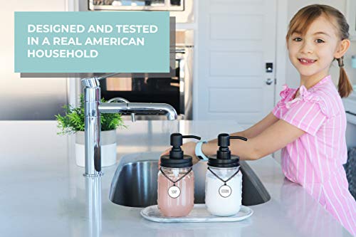 Lily & Drew Mason Jar Soap Dispenser And Lotion Dispenser Set For Kitchen Or Bathroom (2) With Tags (2) And Stainless-Steel Pumps (Black) #TOP1
