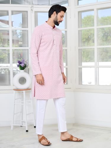 Image of See Designs Men's Full Sleeve Mandarin Collar Embroidered Thread Work Sequinned Rayon Straight Long Kurta - Festive Collection