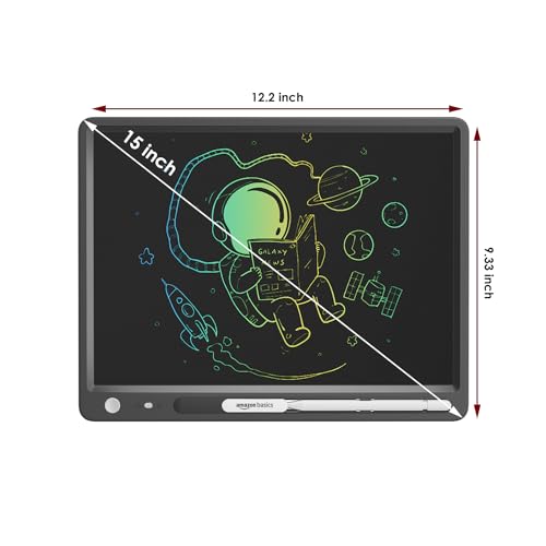 Image of Amazon Basics Writing Tablet with 15-inch Rainbow Colour LCD Screen and Stylus Pen for Kids & Adults (Black-White)