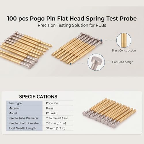 Image of 100pcs Spring Test Probe Pogo Pin Flat Head Brass PCB Testing Tools for Electronic Industrial Equipment and Contact Pressure Leads