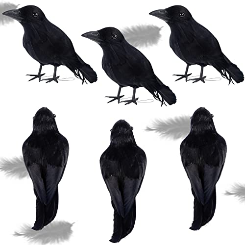 Pájaros de Halloween ATDAWN con plumas negras auténticas para un adorno realista 2