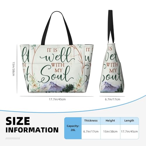 It Is Well With My Soul Floral Christian Large Capacity Beach Travel Bag – Lightweight Foldable Waterproof & Sandproof Tote With Multiple Pockets,Beach Vacation Essentials4