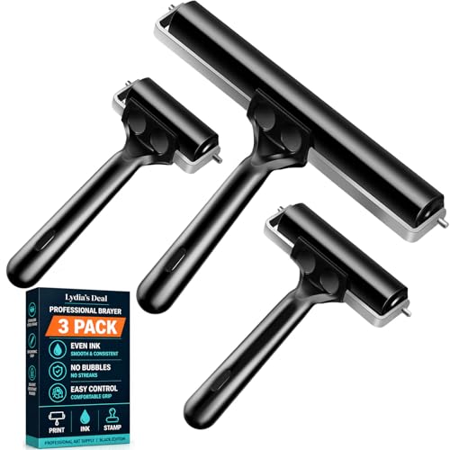 3 Pack Rubber Brayer Rollers for Crafting Hard Rubber Printmaking & Craft Roller for Ink, Glue, Stamping, Wallpaper & Boat Flooring Applications (Original Version, Black) (2.4", 4", ...