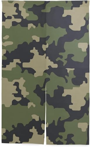 のれん 迷彩 カモフラージュ 緑 グリーン 暖簾 カーテン おしゃれ 間仕切り 遮光 目隠し ロング 断熱 つっぱり棒 突っ張り棒 伸縮棒付き 86*143cm インテリア 喫茶店 居酒屋 飾り付け 装飾 34x56inch