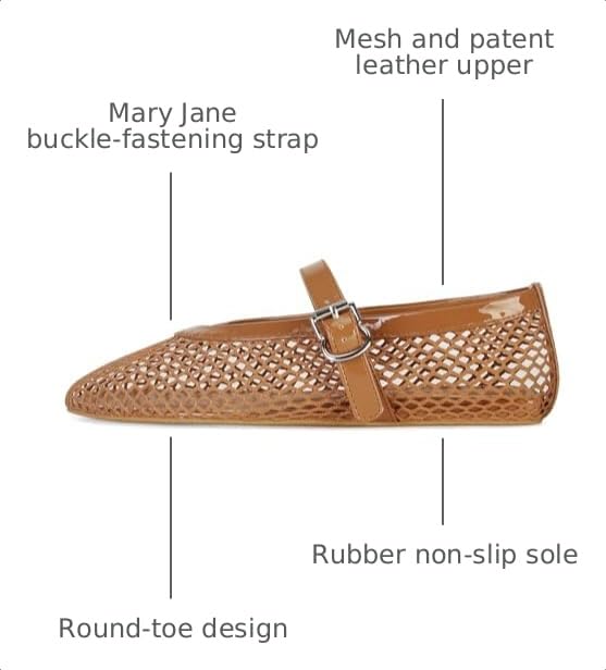 Image of MICIFA Women's Mesh Ballet Flats Fishnet Ballerina Flats Buckle Strap Mary Jane Causal Daily Dress Shoes